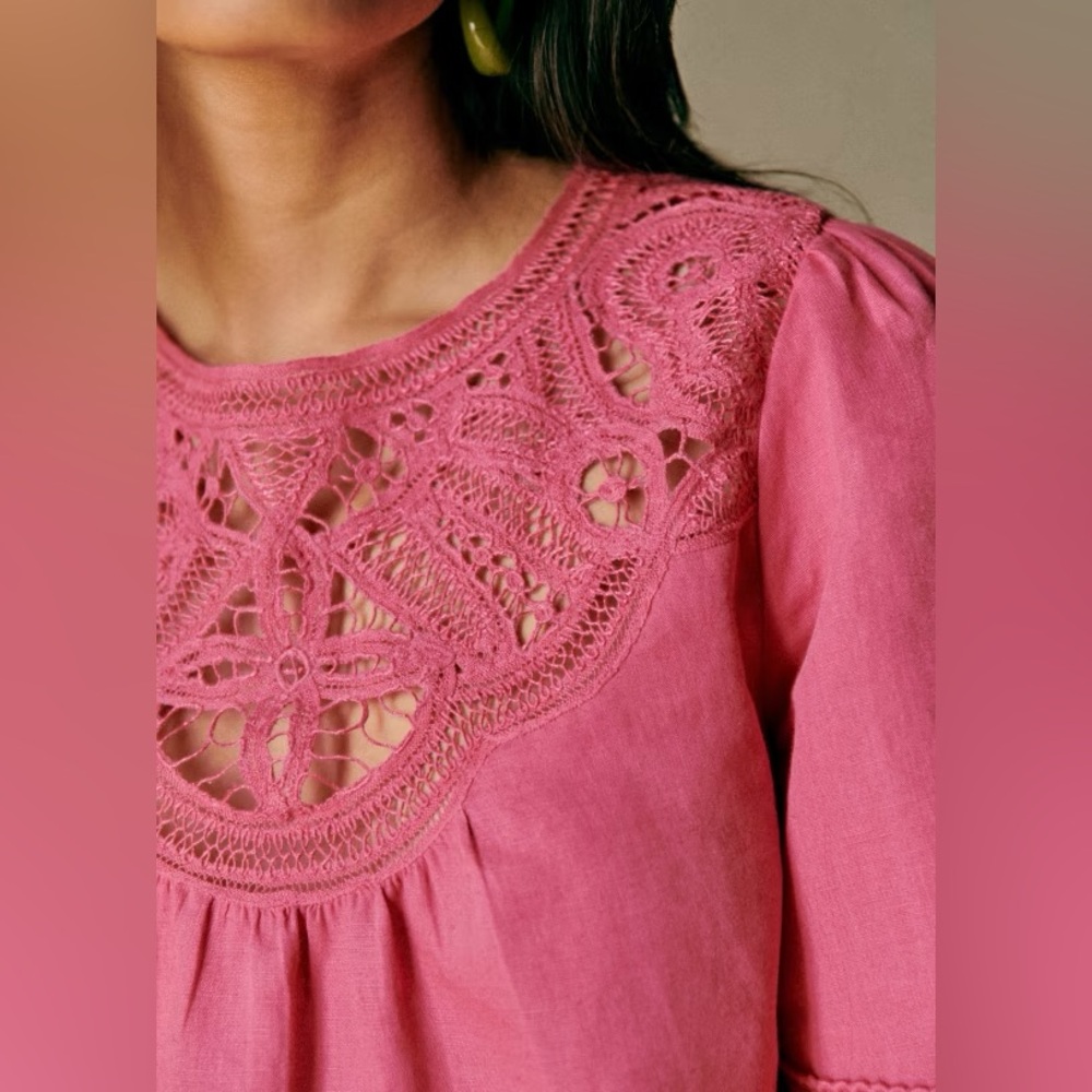 Sezane Pink Lace-Detail Cotton Top - Picture 2 of 11